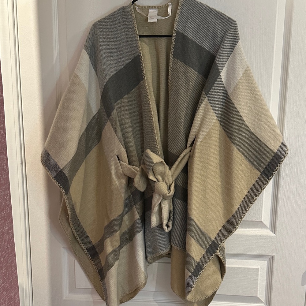 Plaid Poncho with Belt